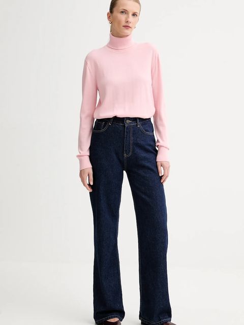 Calvin Klein sweter z dodatkiem wełny damski kolor różowy lekki z golfem LV044D371G