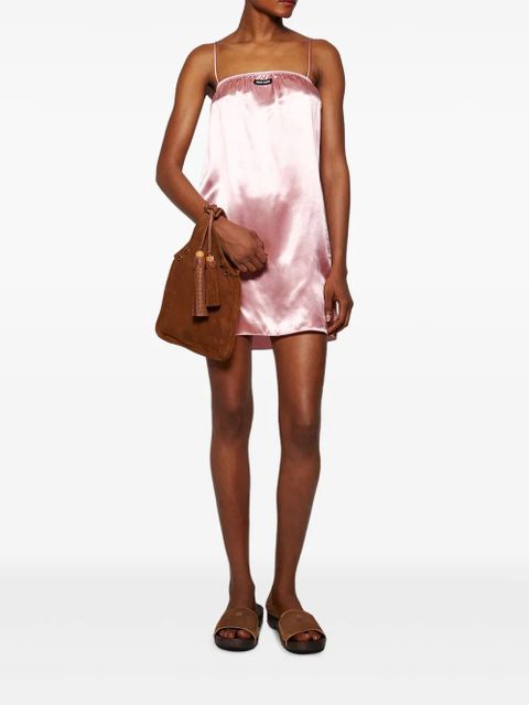 Miu Miu logo-patch satin slip dress - Pink