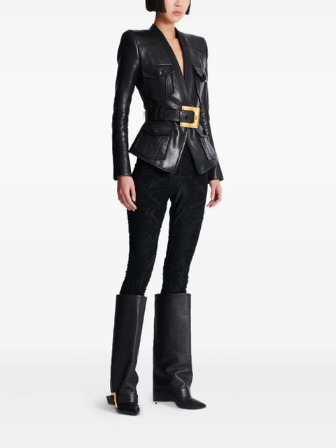 Balmain belted leather jacket - Black