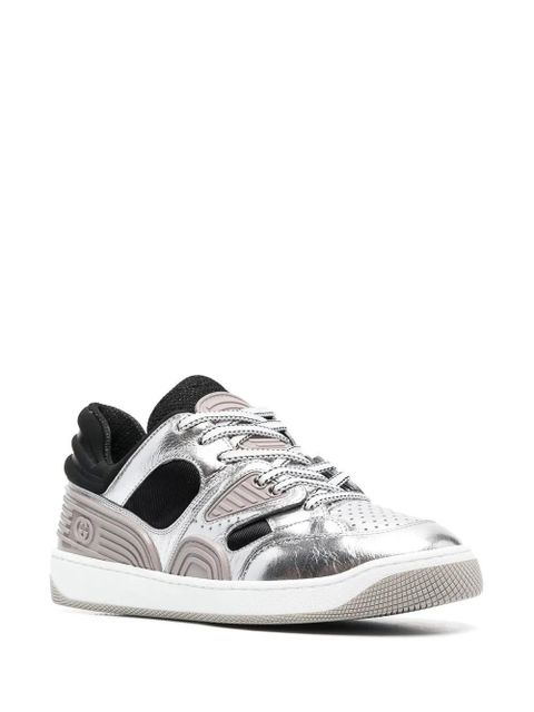 Gucci Basket metallic-leather sneakers - Grey - zdjęcie produktu nr 2