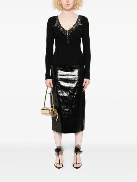 Self-Portrait belted-embellished top - Black