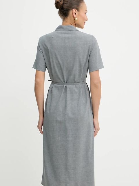 BOSS sukienka wełniana kolor szary midi prosta 50541988