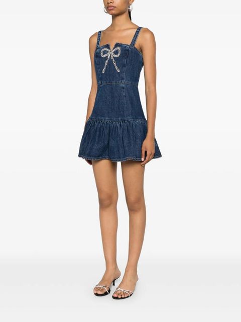 Self-Portrait bow-detail denim mini dress - Blue