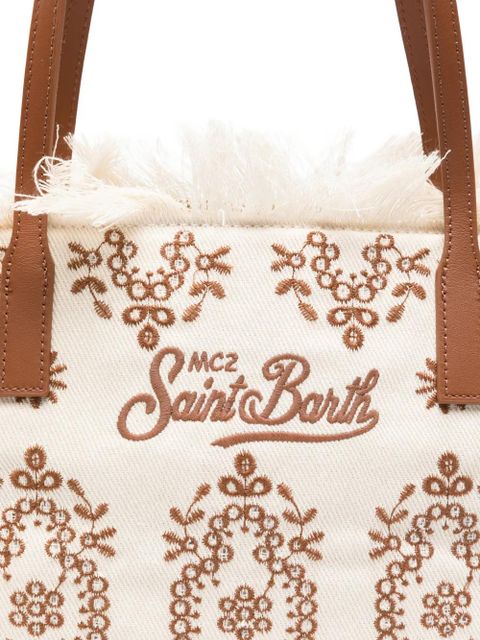 MC2 Saint Barth floral-embroidered fringed-detail tote bag - Neutrals