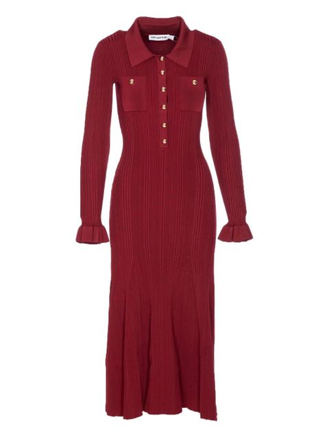 Self-Portrait ribbed button-front dress - Red - zdjęcie produktu nr 1