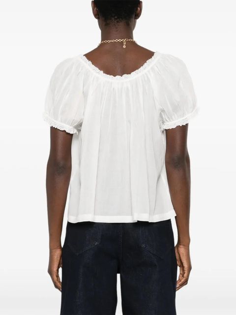 DÔEN lace-detail scoop-neck blouse - White