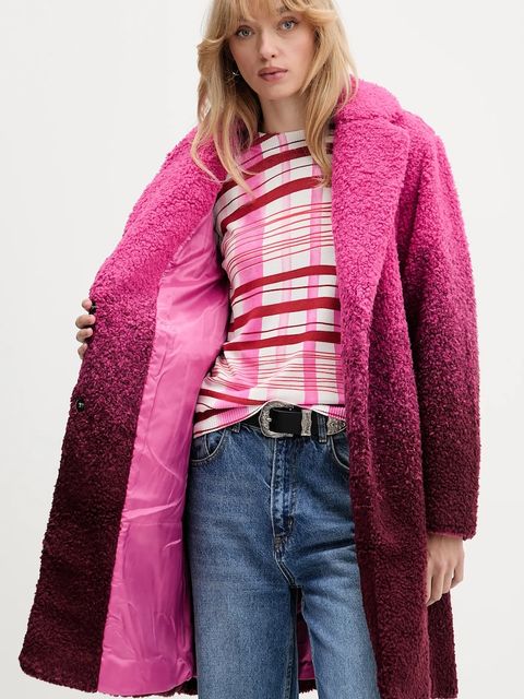 Desigual płaszcz z domieszką wełny ICECREAM kolor różowy 25WWEW64