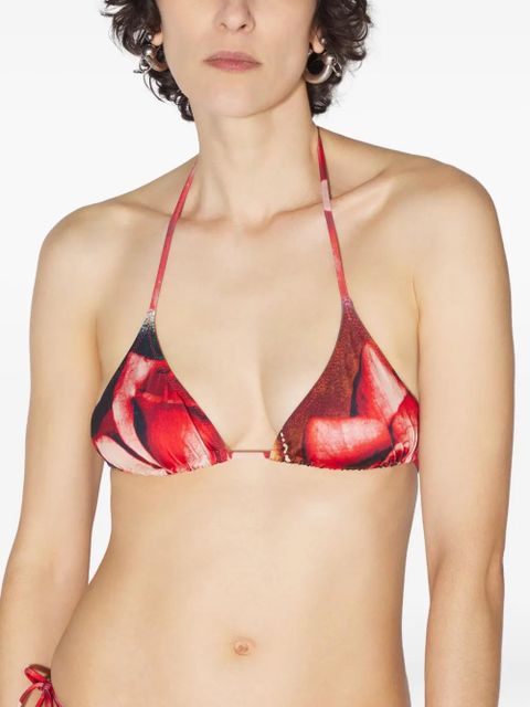 Jean Paul Gaultier printed roses tie bikini top - Red