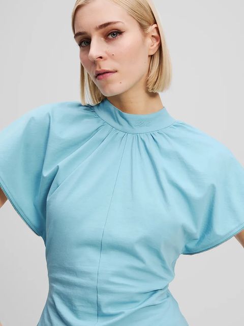 Karl Lagerfeld t-shirt bawełniany damskie kolor niebieski z półgolfem A3W17012