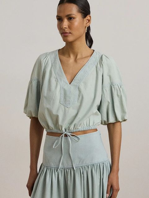 Lauren Ralph Lauren bluzka bawełniana damska kolor niebieski gładka 200971260 - zdjęcie produktu nr 1