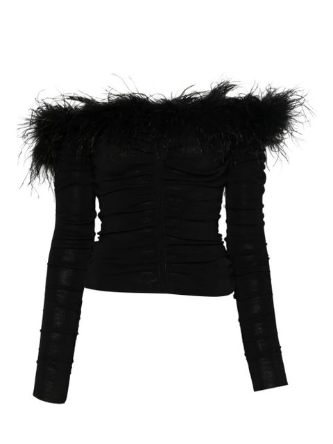 Self-Portrait feather ruched top - Black - zdjęcie produktu nr 1