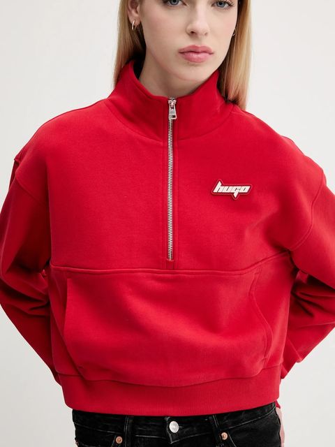 Hugo Blue bluza bawełniana damska kolor czerwony gładka 50542972