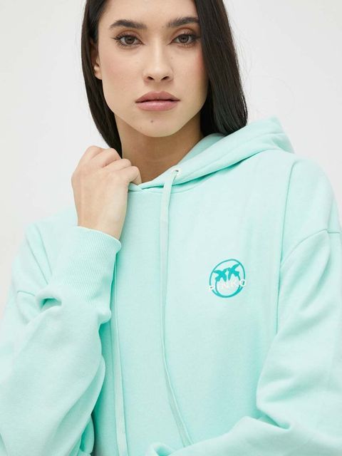 Pinko bluza bawełniana damska kolor zielony z kapturem z nadrukiem