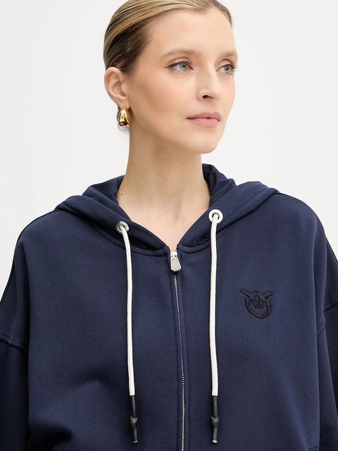 Pinko bluza bawełniana damska kolor granatowy z kapturem gładka 105509 A2RB