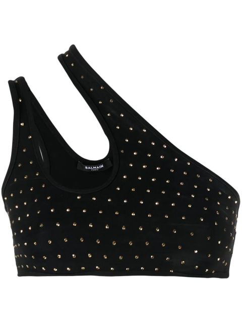 Balmain asymmetric one-shoulder polka-dot crop top - Black - zdjęcie produktu nr 1