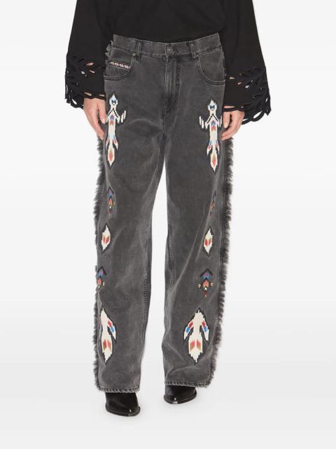 ISABEL MARANT Maella fringed embroidered jeans - Grey