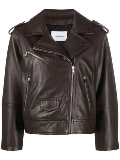 Yves Salomon leather zip-up flight jacket - Brown - zdjęcie produktu nr 1