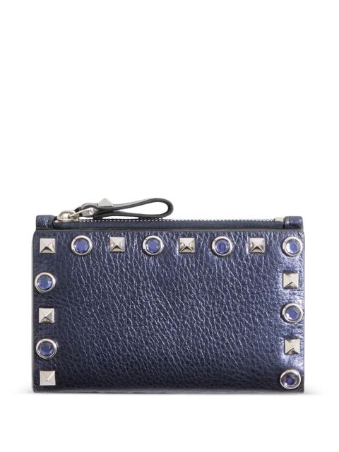 Valentino Garavani Rockstud cardholder with zipper in laminated calfskin - Blue - zdjęcie produktu nr 1