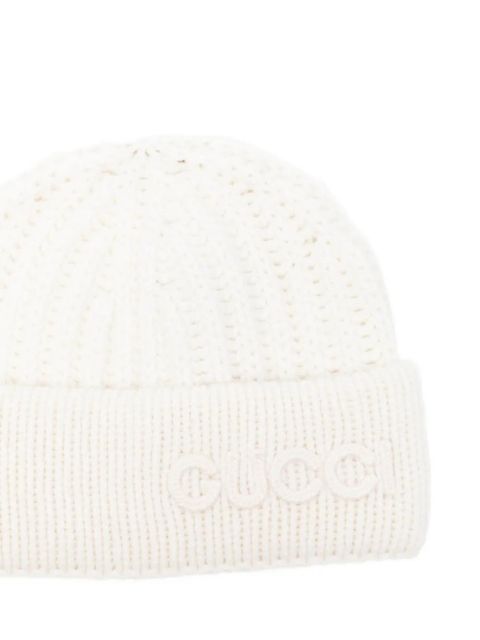 Gucci logo-embroidered beanie hat - Neutrals