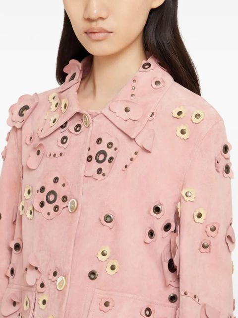 Marni flower-appliqué studded jacket - Pink