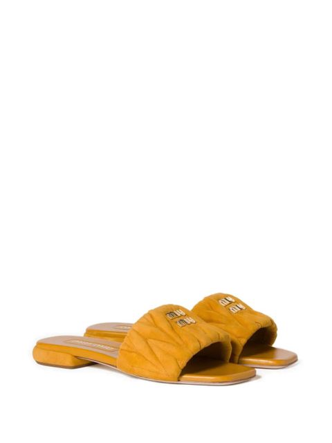 Miu Miu matelassé suede slides - Yellow - zdjęcie produktu nr 2