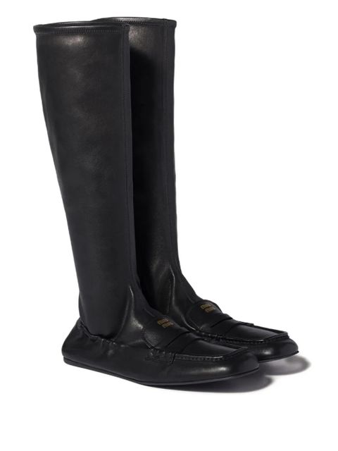Miu Miu Ruches apron-detail leather boots - Black - zdjęcie produktu nr 2