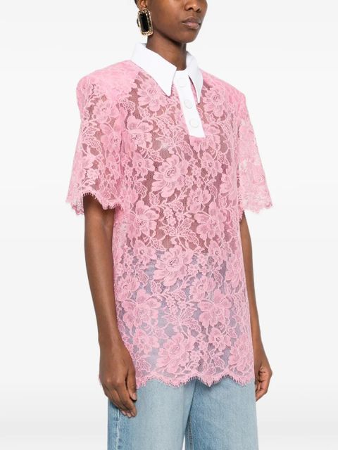 Rowen Rose lace polo top - Pink