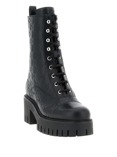 Gucci 60mm GG leather lace-up boots - Black