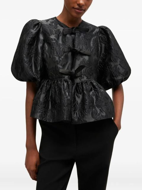 GANNI puff-sleeve bow top - Black - zdjęcie produktu nr 2