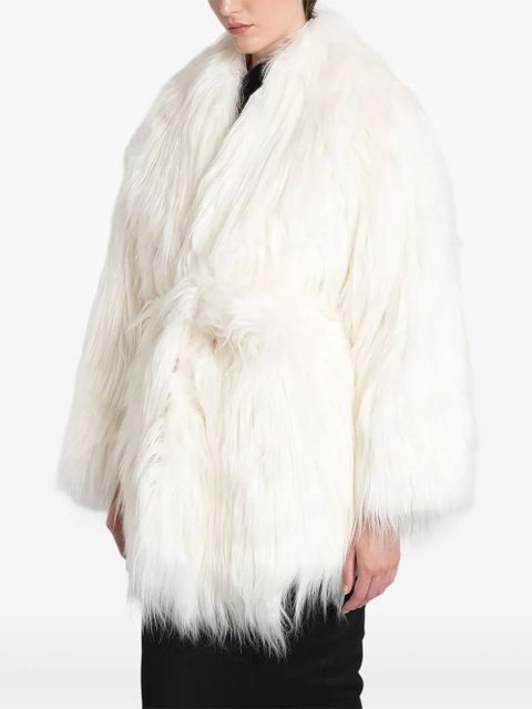 ENTIRE STUDIOS belted faux-fur coat - White