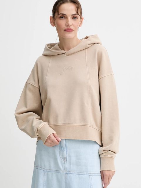 G-Star bluza bawełniana damska kolor beżowy z kapturem gładka D27726.D969 - zdjęcie produktu nr 1