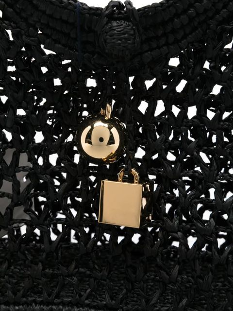 Jacquemus circular-handle raffia tote bag - Black