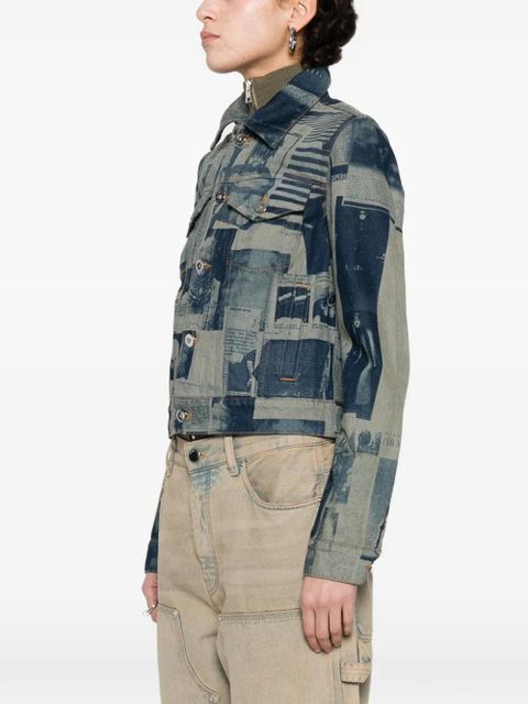 Jean Paul Gaultier newspaper-print denim jacket - Blue