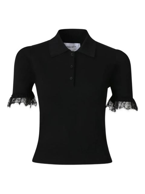 Alexander McQueen lace-trim polo top - Black - zdjęcie produktu nr 1