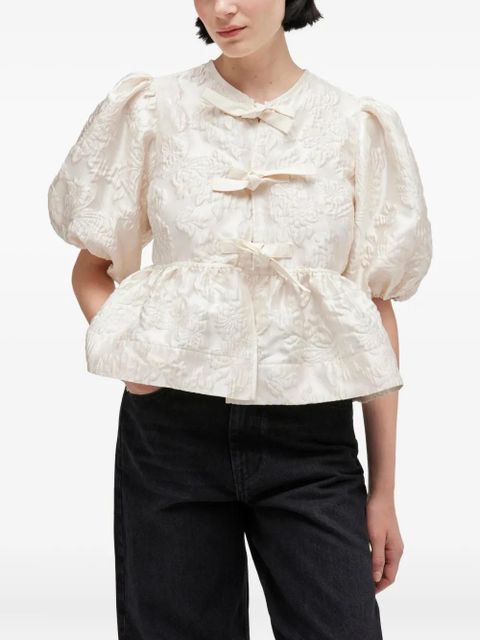 GANNI bow puff-sleeve blouse - Neutrals - zdjęcie produktu nr 2