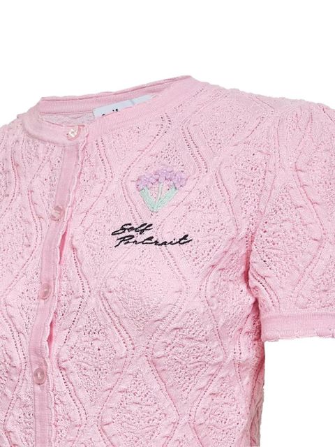Self-Portrait flower embroidery cropped cardigan - Pink