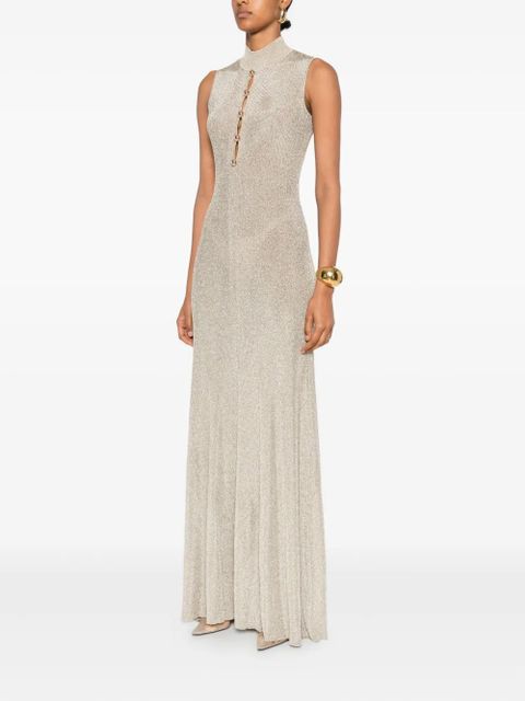 Self-Portrait turtleneck button-front maxi evening dress - Neutrals