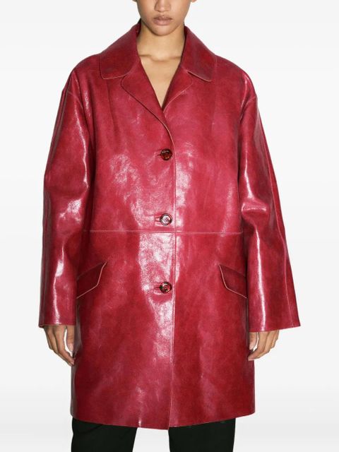 Prada button-fastening leather coat - Red - zdjęcie produktu nr 1