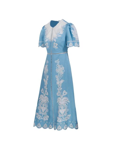 FARM Rio cut-out embroidered midi dress - Blue