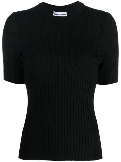 Rabanne ribbed-knit wool-blend top - Black - zdjęcie produktu nr 1