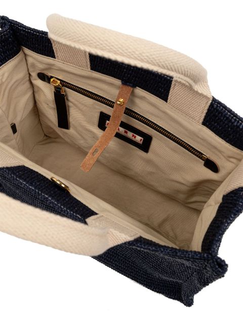 Marni logo-embroidered raffia tote bag - Blue
