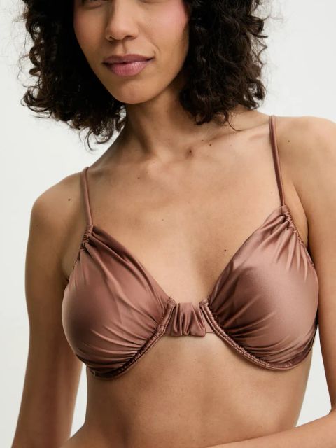 Answear.LAB biustonosz kąpielowy kolor brązowy lekko usztywniona miseczka