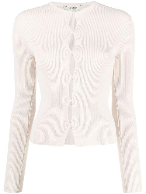 FENDI ribbed-knit cotton-blend cardigan - Neutrals - zdjęcie produktu nr 1