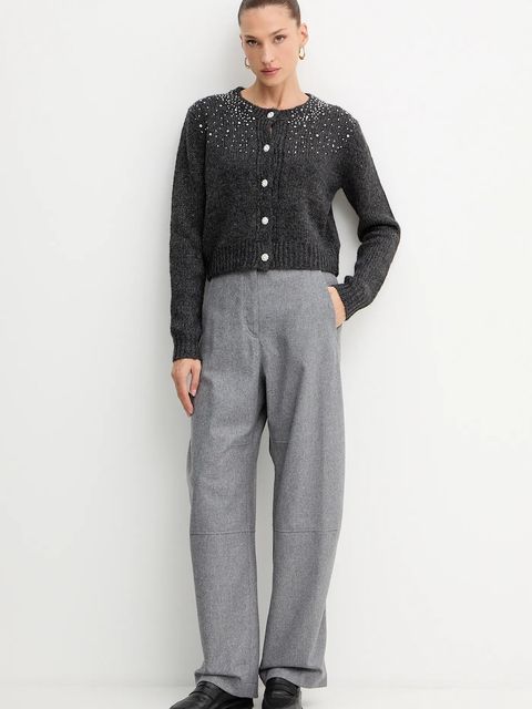 BOSS spodnie z dodatkiem wełny damskie kolor szary fason chinos high waist 50548109