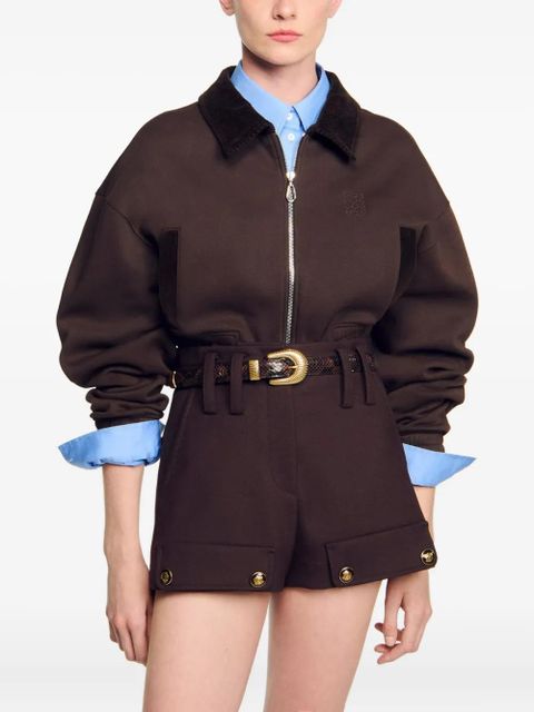 SANDRO zip-up embroidered sweatshirt - Brown - zdjęcie produktu nr 2