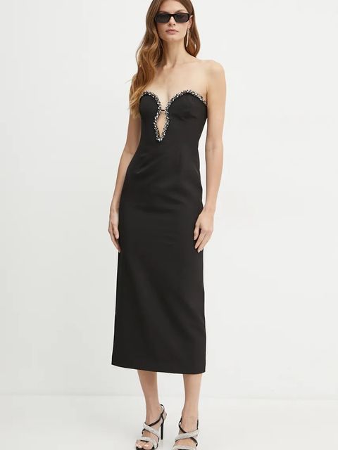 Bardot sukienka ELENI kolor czarny maxi dopasowana 58778DB1