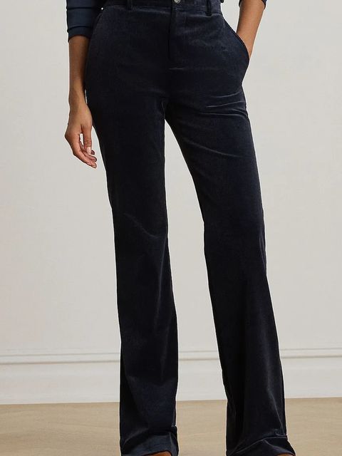 Lauren Ralph Lauren spodnie z bawełną damskie kolor granatowy dzwony medium waist 200P03436 - zdjęcie produktu nr 1