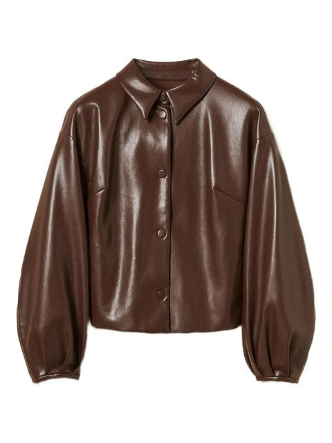 TWINSET shirt-collar faux-leather bomber jacket - Brown - zdjęcie produktu nr 1