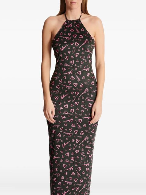 Balmain Crush-print maxi dress - Black