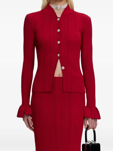 Self-Portrait ruffled midi skirt - Red